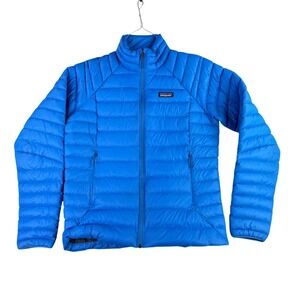 Patagonia Down Sweater Jacket Womens Medium Blue Full Zip Quilted Puffer 84675